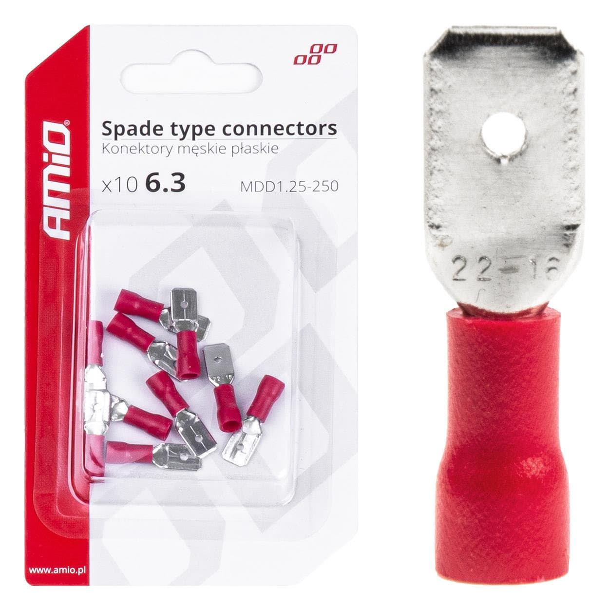 Sada elektrických konektorov 6.3mm 0.5-1.5mm2 10A 10 ks