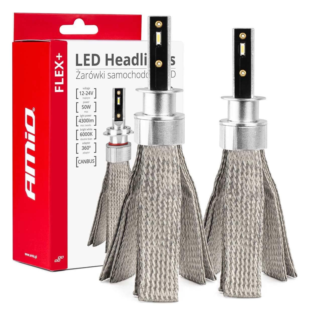 LED žiarovky hlavného svietenia FLEX+ H1 canbus 6000K 12V 24V AMIO-03655 1