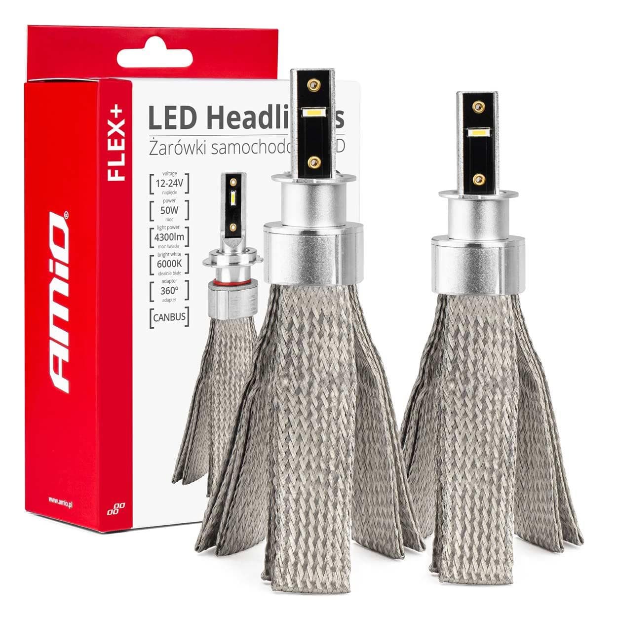 LED žiarovky hlavného svietenia FLEX+ H3 canbus 6000K 12V 24V AMIO-03656 1