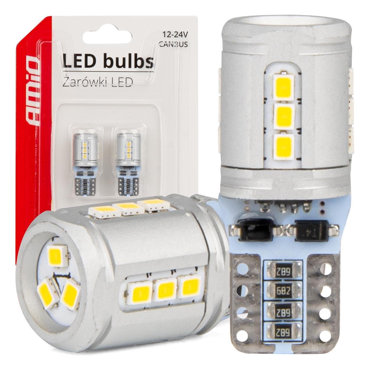 LED žiarovky CANBUS T10e W5W 15x2016 SMD White 12V/24V AMIO-03723 1
