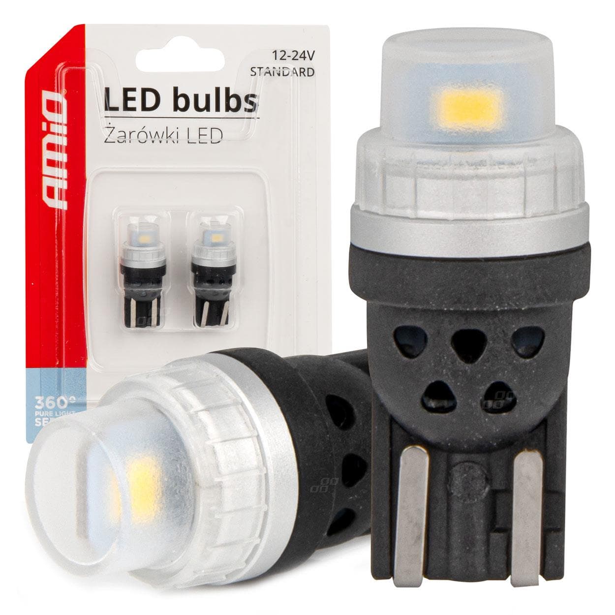 LED žiarovky 360 Pure Light Series STANDARD T10 W5W 2x3020 SMD White 12V/24V AMIO-03726