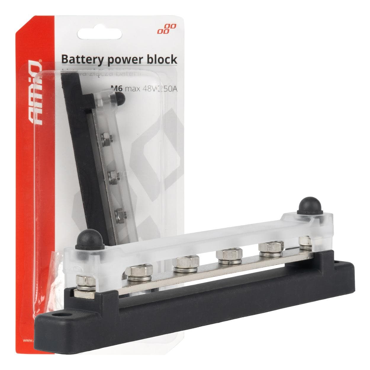 Uzemňovací blok plus prípojnica M6 12V - 48V 150A AMIO-03808