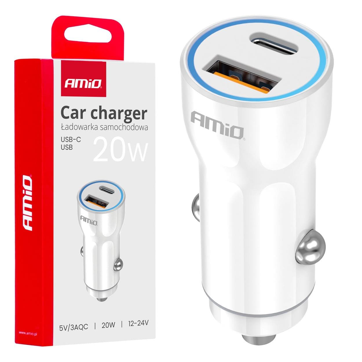 Nabíjačka do auta USB-A + USB-C 20W 12/24V AMiO-03881 1