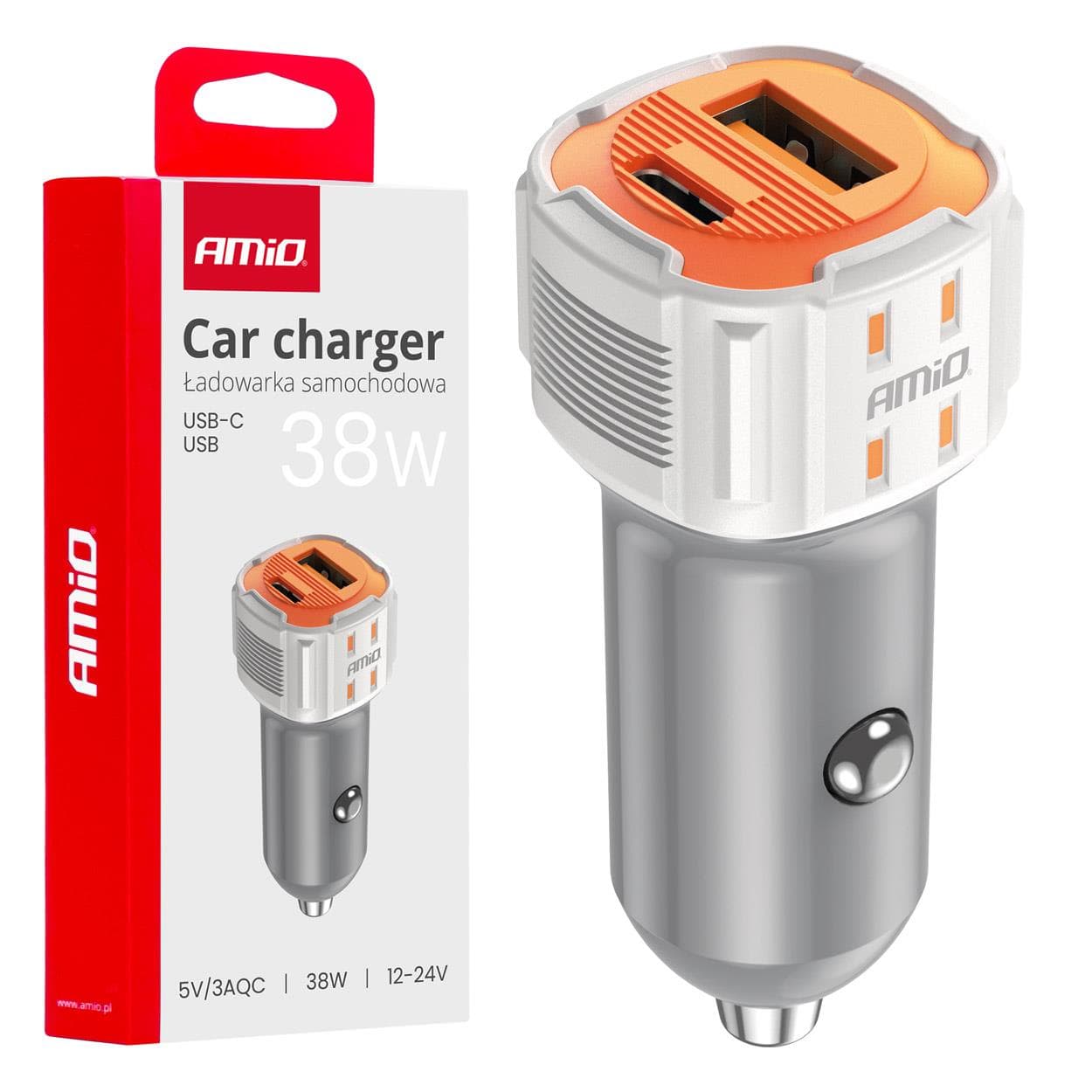 Nabíjačka do auta USB-A + USB-C 38W 12/24V AMiO-03883 1