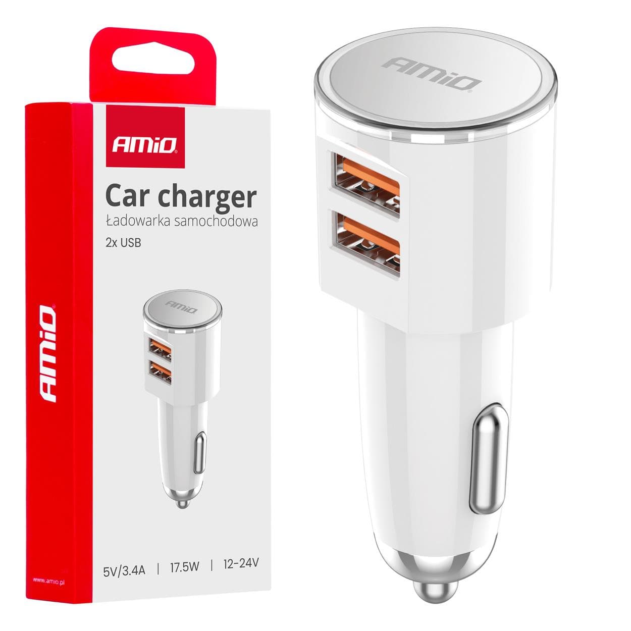 Nabíjačka do auta 2x USB-A 3.4A 12/24V AMiO-03888 1