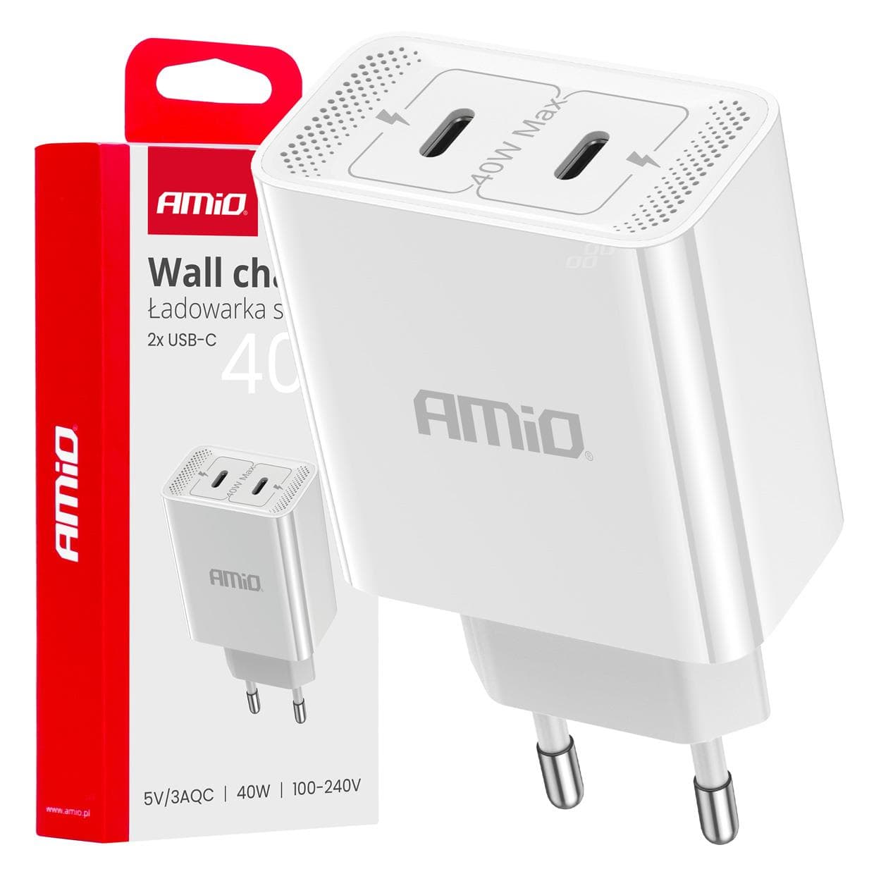 Sieťová nabíjačka 2xUSB-C 40W Quick Charge 230V AMIO-03892 1