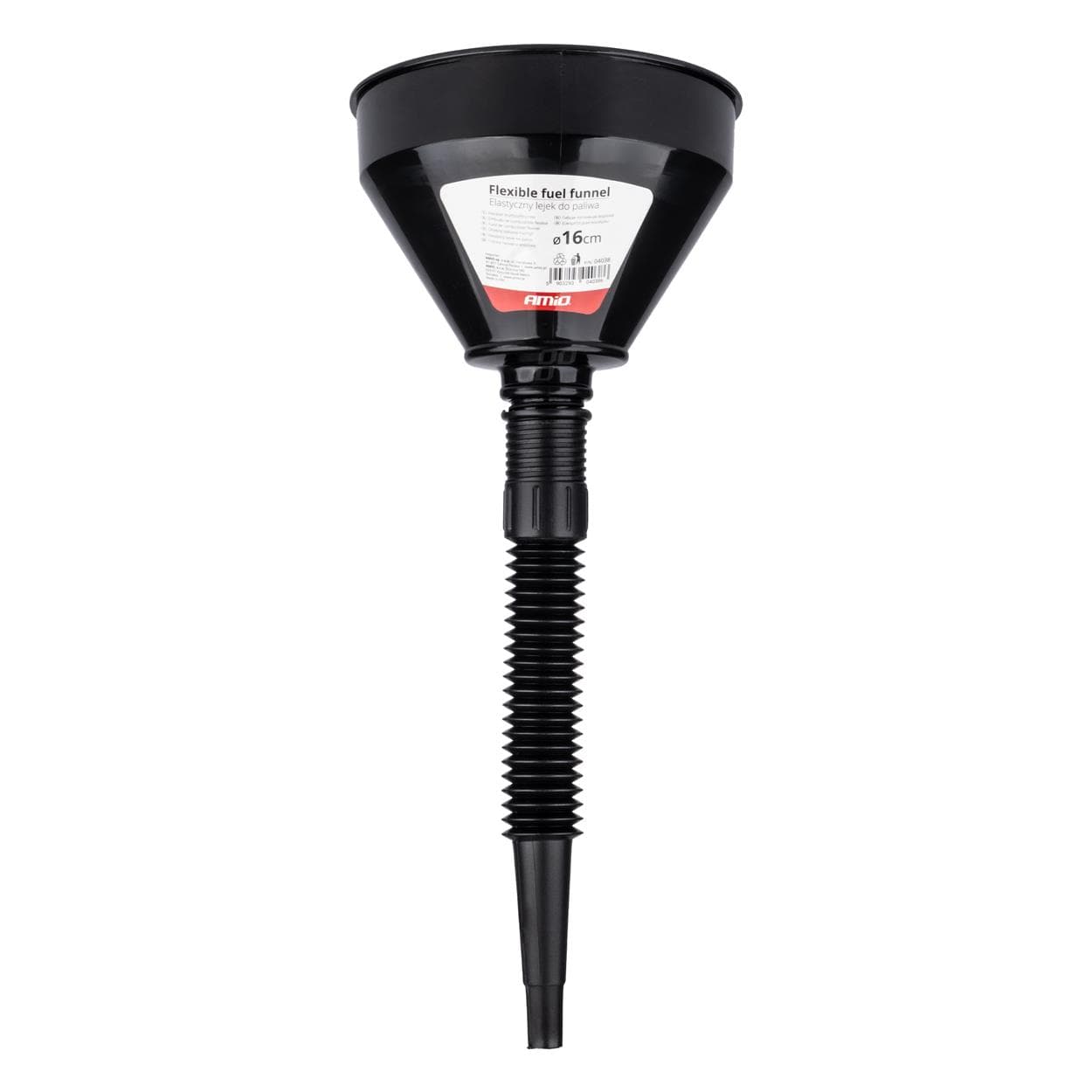 Flexibilný čierny univerzálny lievik so sitkom na kvapalné palivo vodu 16 cm AMIO-04038