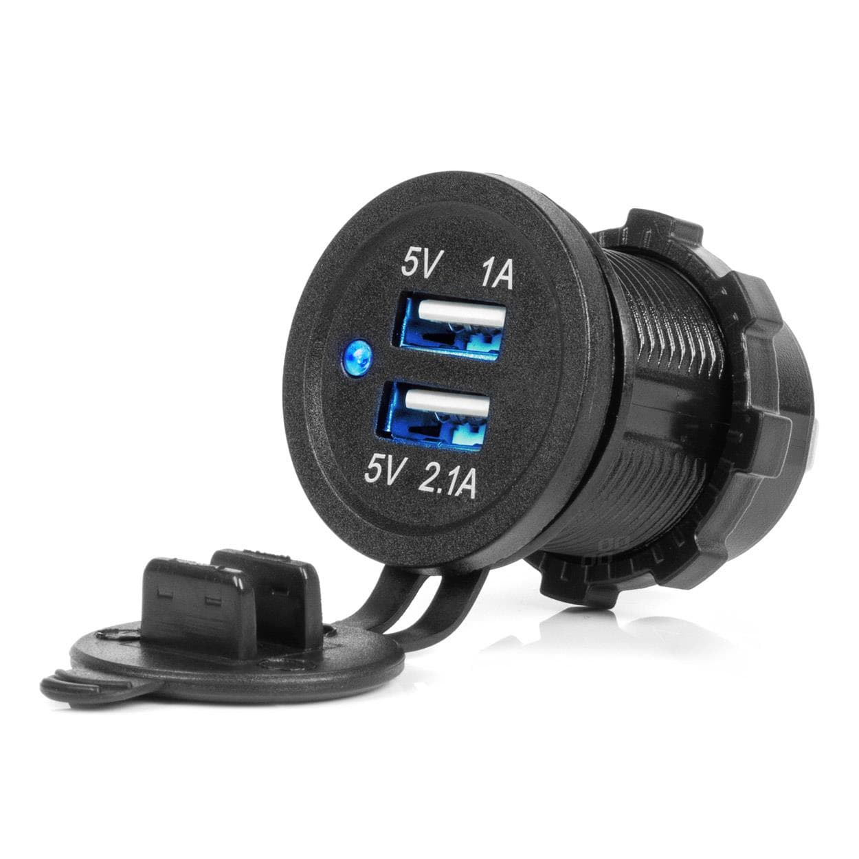 Vodotesná telefónna nabíjačka s modrým LED indikátorom 3,1A 2xUSB 12/24V AMIO-04216 1