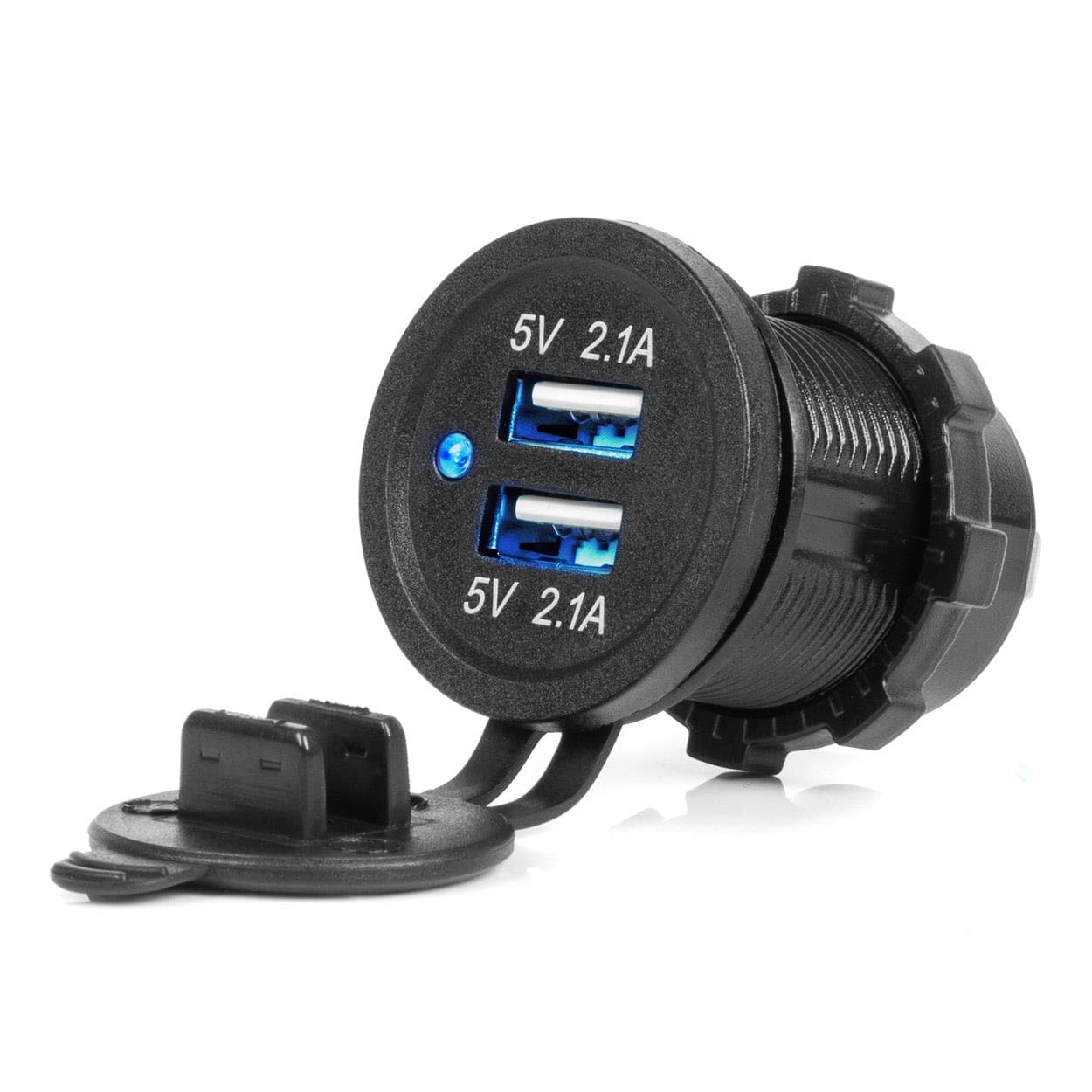 Vodotesná nabíjačka s modrým LED indikátorom 4,2A 2xUSB 12/24V AMiO-04217 1