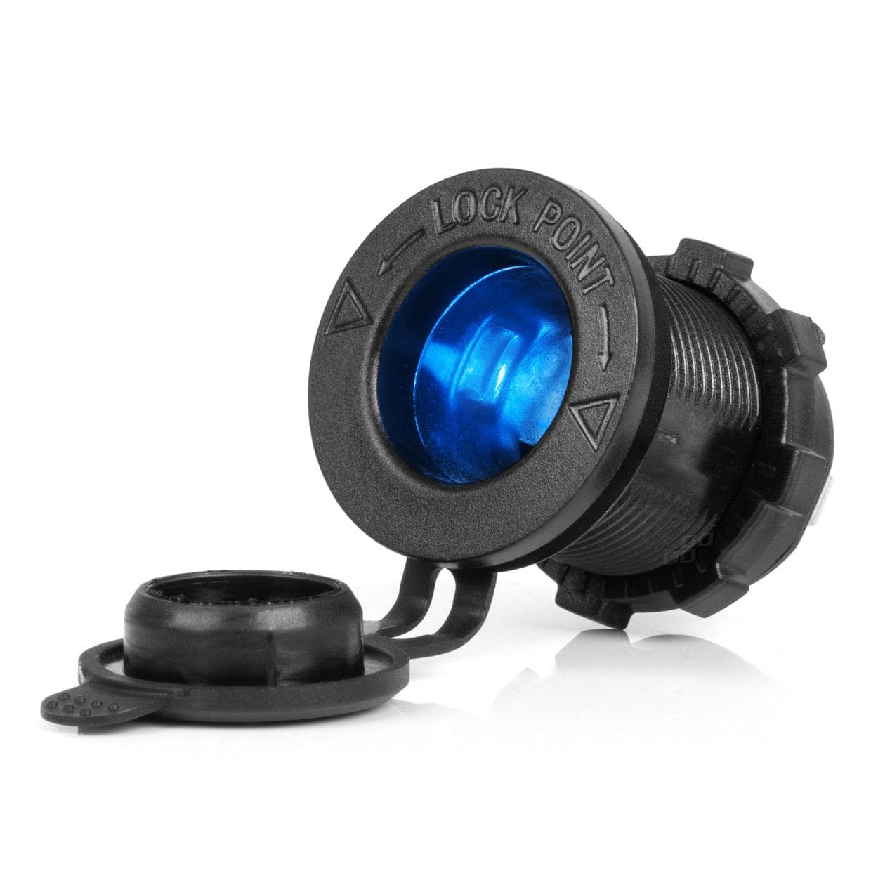 Vodotesná zásuvka do zapaľovača auta s MODRÝM LED podsvietením 12/24V AMiO-04220 1