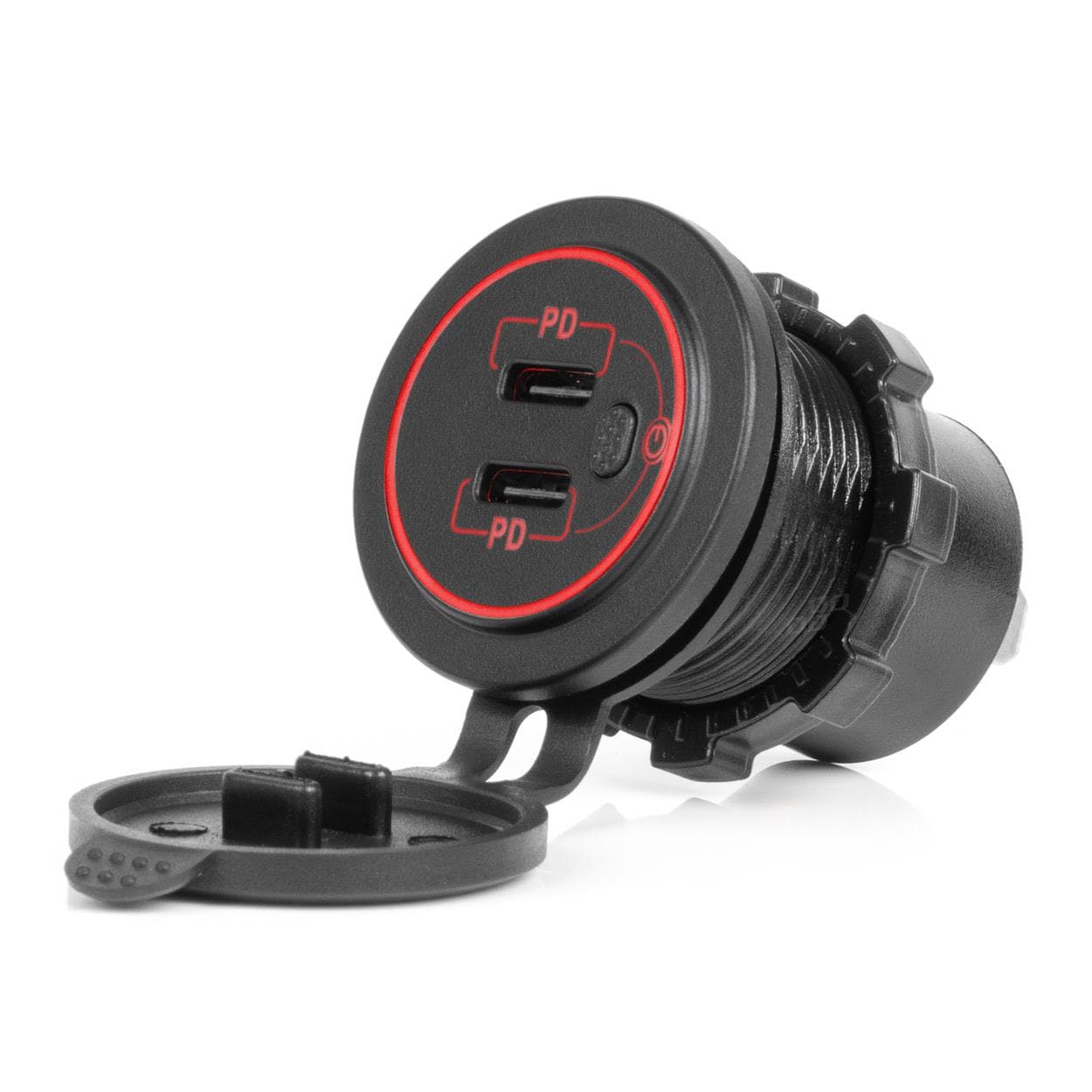 Vodotesná nabíjačka s vypínačom ČERVENÉ LED podsvietenie 2xUSB C 12/24V AMiO-04224 1