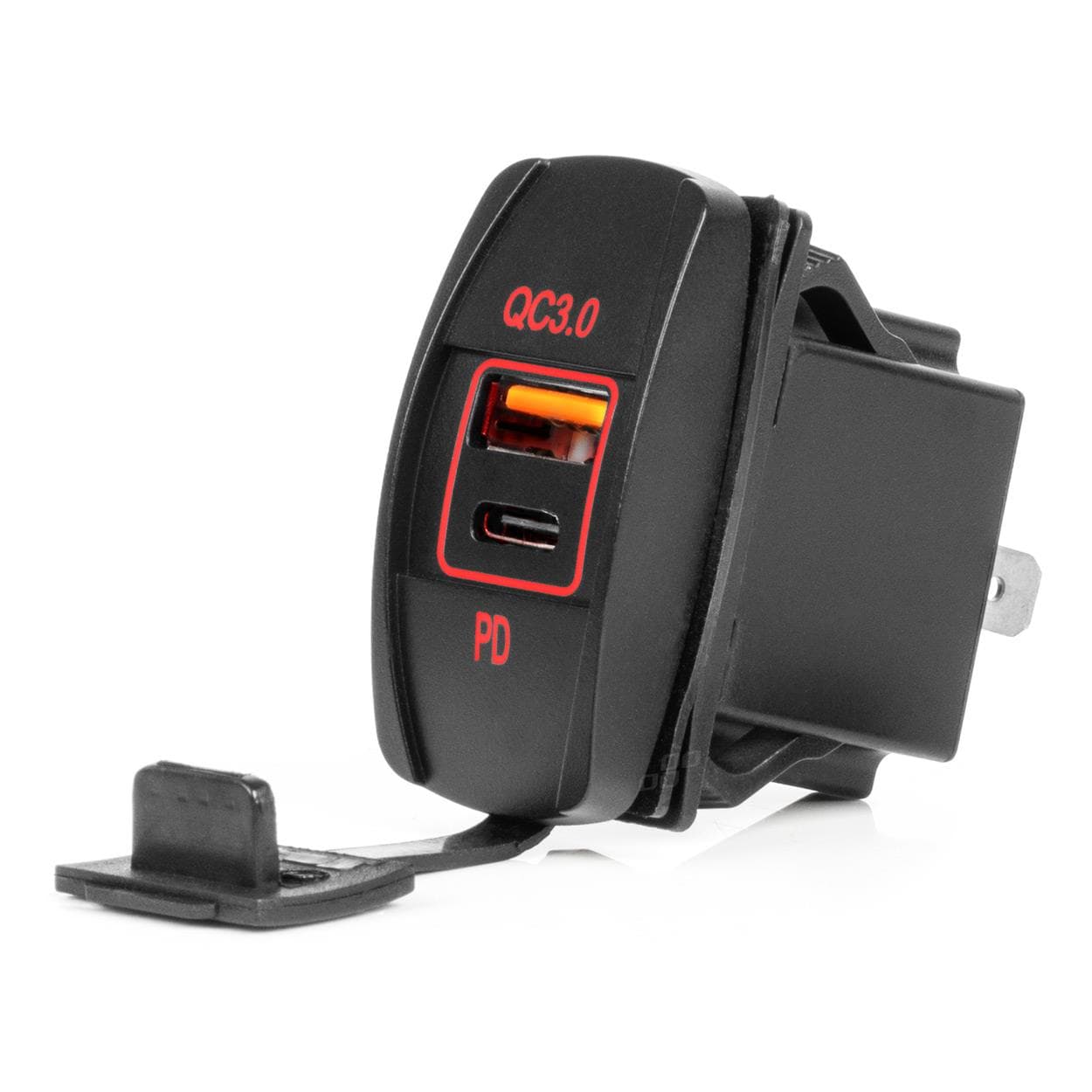 Vodotesná nabíjačka na telefón v tvare lode s ČERVENÝM LED podsvietením USB + USB C QC3.0 12/24V AMiO-04229 1