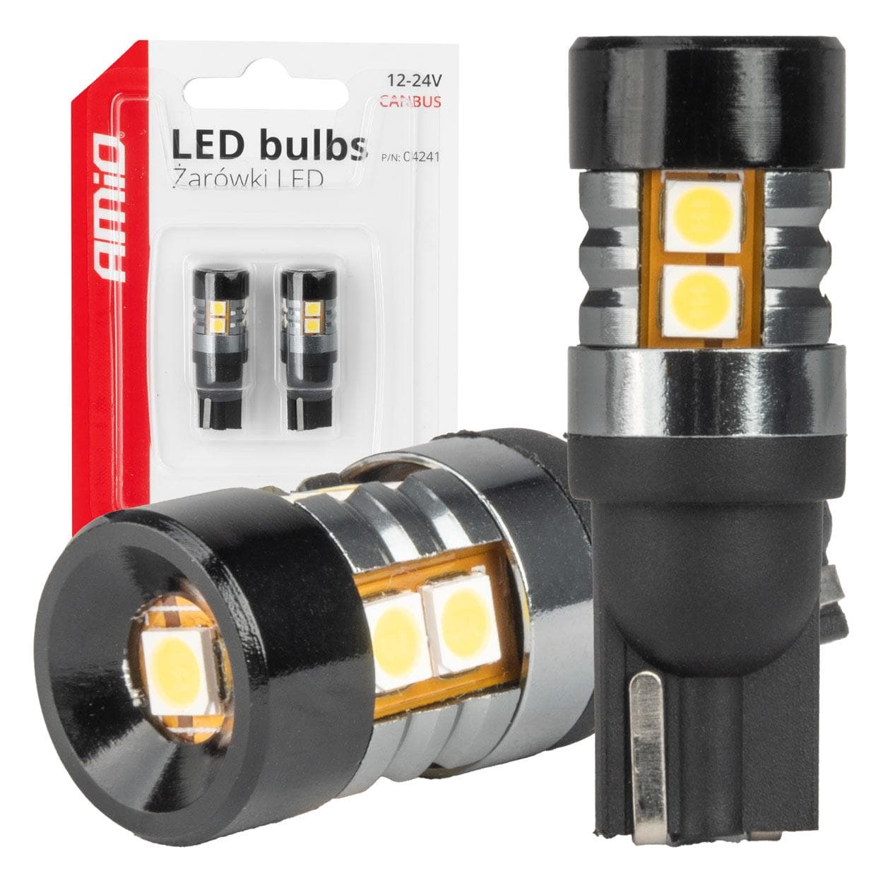 LED žiarovky CANBUS T10 W5W 9 SMD 3030 Biela 12V 24V AMiO-04241 1