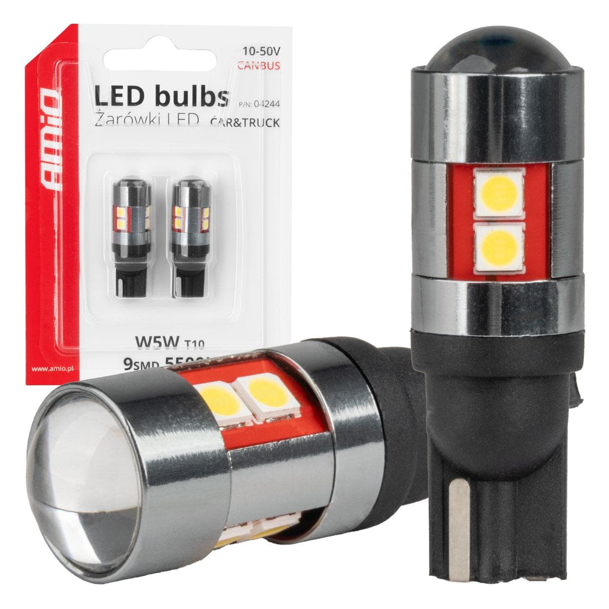 LED žiarovky CANBUS T10 W5W 9 SMD 3030 Biela 12V 24V 36V 48V AMiO-04244 1