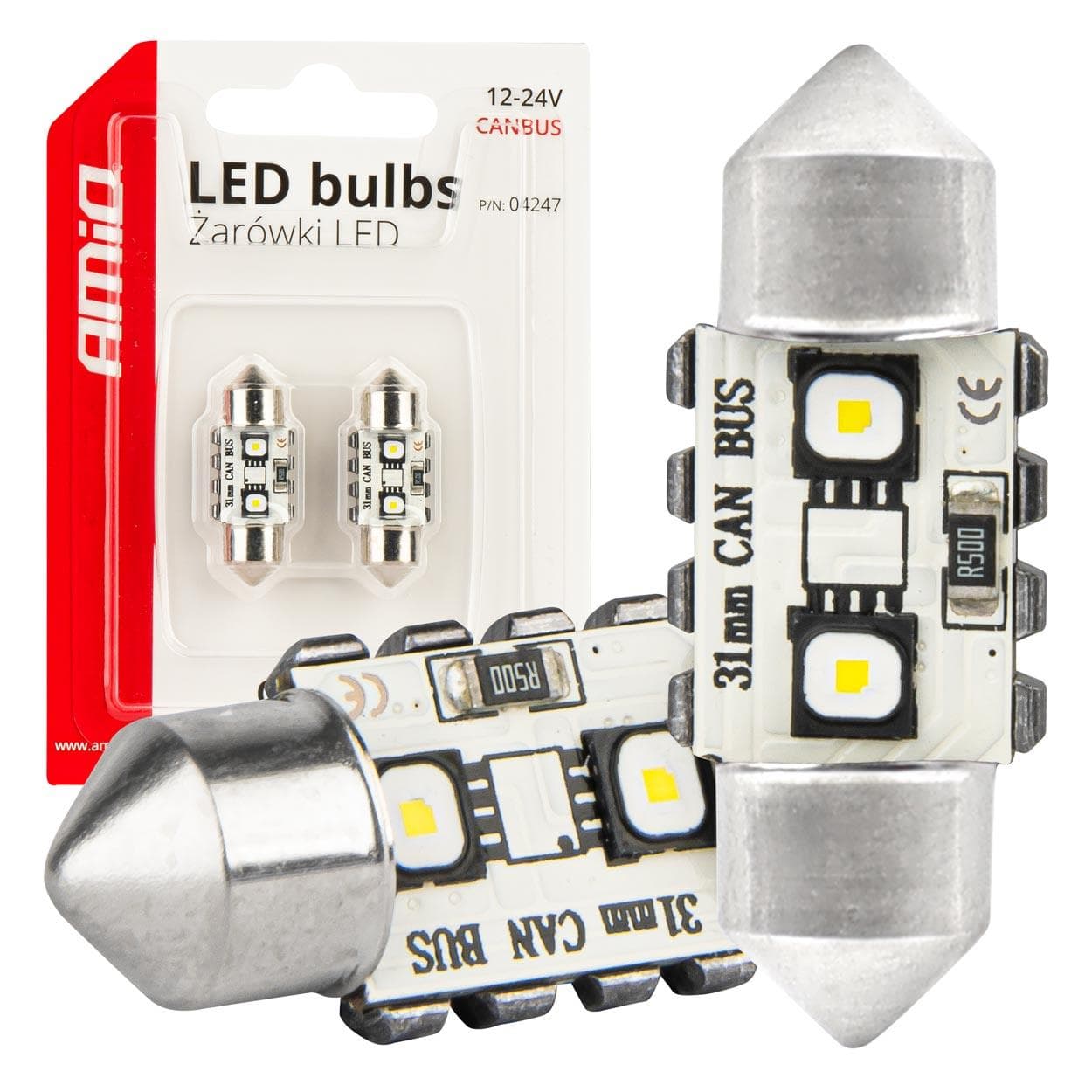 LED žiarovky CANBUS 12SMD Festoon C5W 3838 31mm White 12/24V AMIO-04247 1