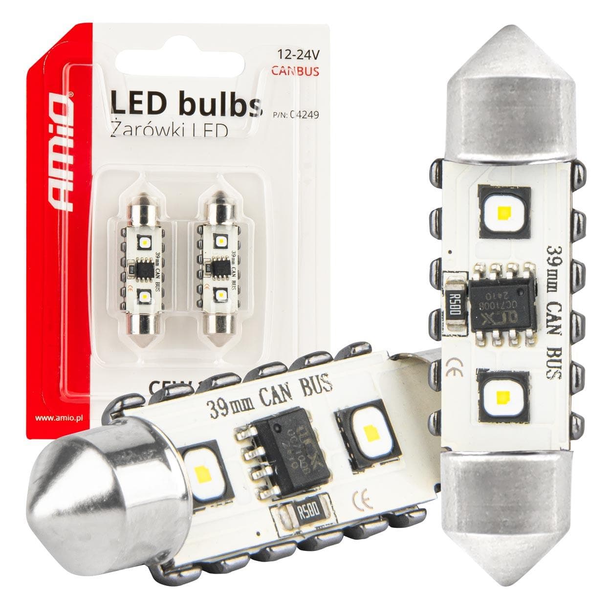 LED žiarovky CANBUS 12SMD Festoon C5W 3838 39mm White 12/24V AMIO-04249 1