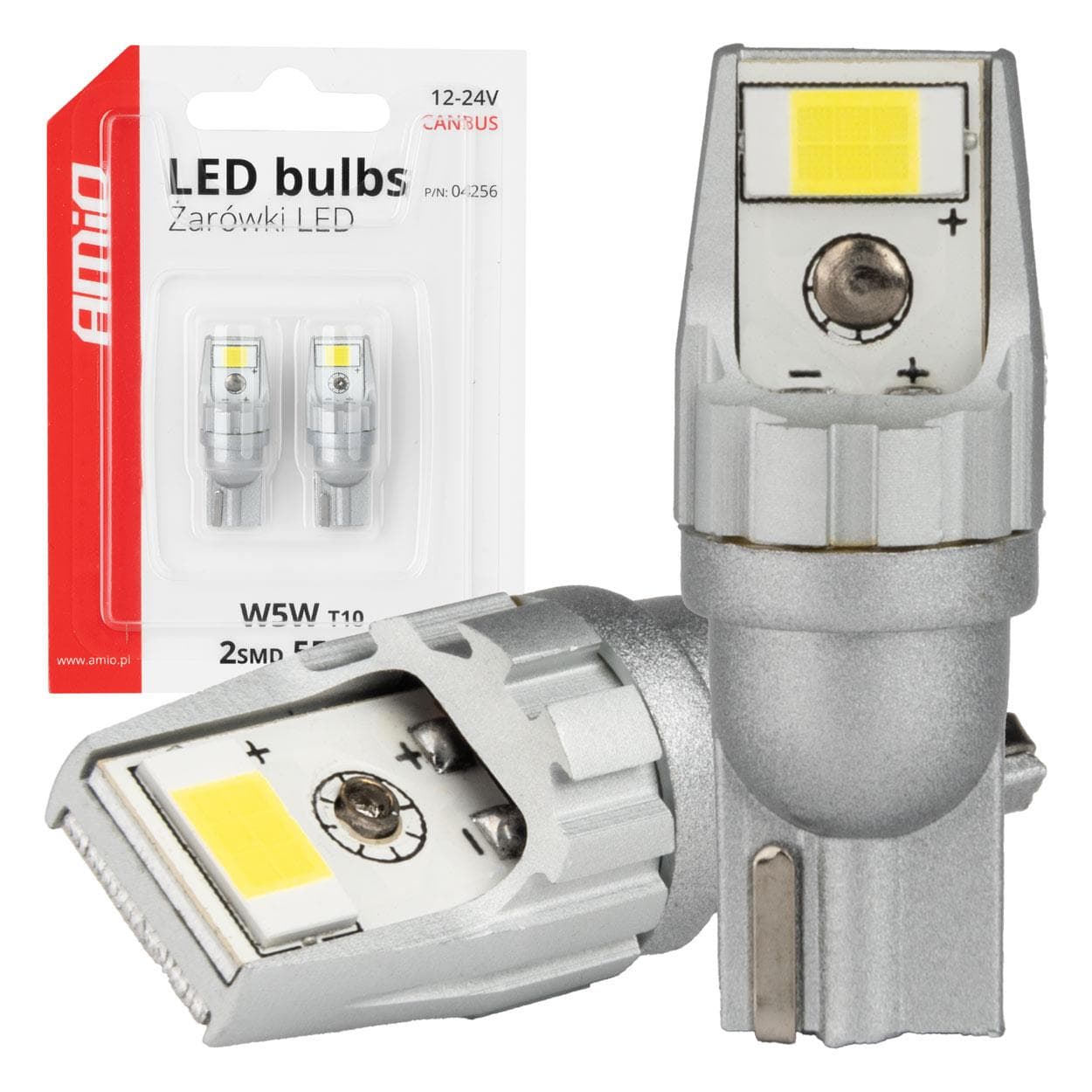 LED žiarovky CANBUS T10 W5W 2SMD 3570 White 12V 24V AMiO-04256 1