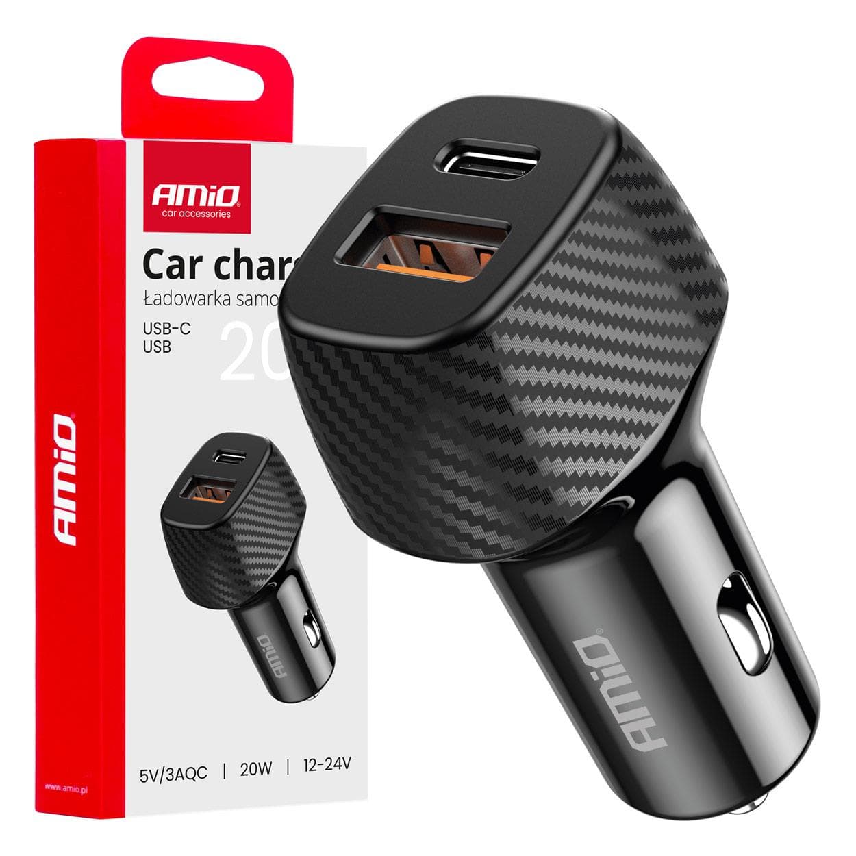 Nabíjačka do auta QC+PD 20W USB-A + USB-C AMiO-04282 1