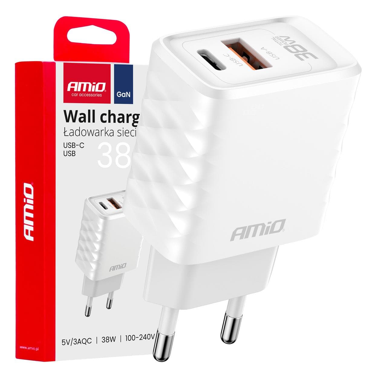 Sieťová nabíjačka Quick Charger GaN 38W USB-A + USB-C AMiO-04287 1