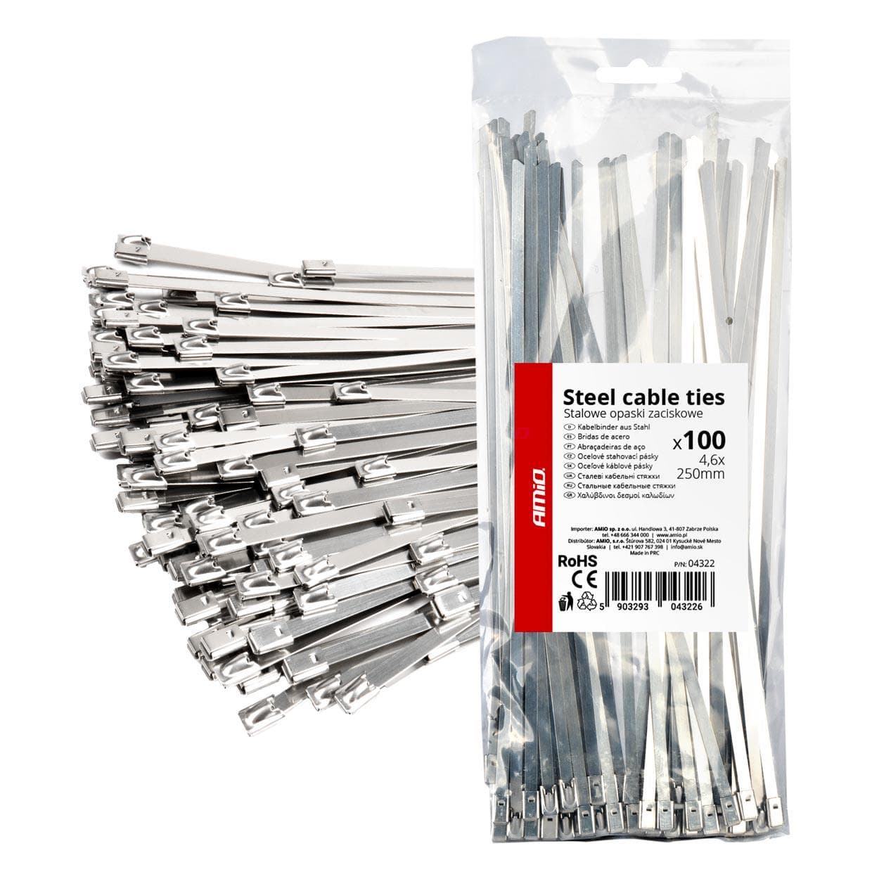 Nerezové sťahovacie pásky 4,6x250mm 100 ks AMiO-04322