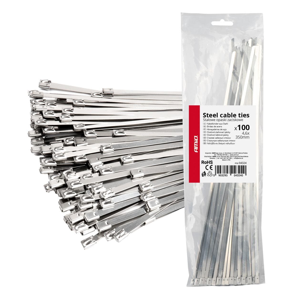Nerezové sťahovacie pásky 4,6x350mm 100 ks AMiO-04324 1