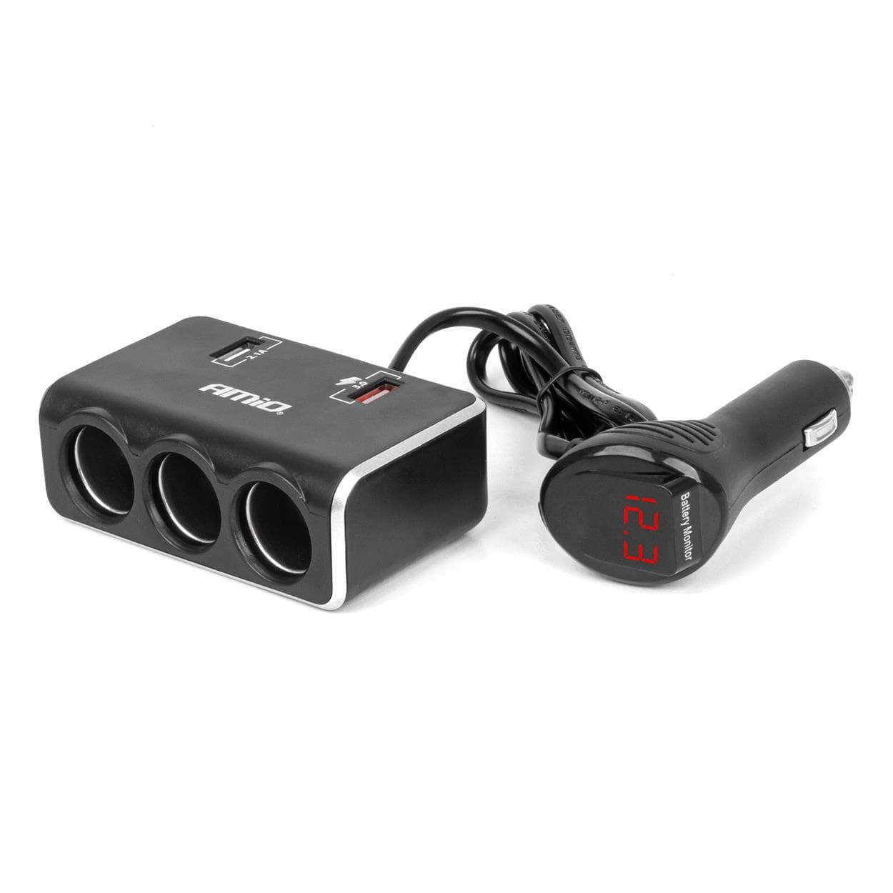Predlžovacia zásuvka 2x USB0A QC3.0 12/24V 120W 80cm AMiO-04364