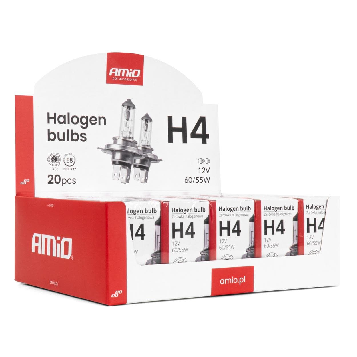 Halogénová žiarovka H4 12V 60/55W UV filter (E8) sada 20ks AMiO-04401 1