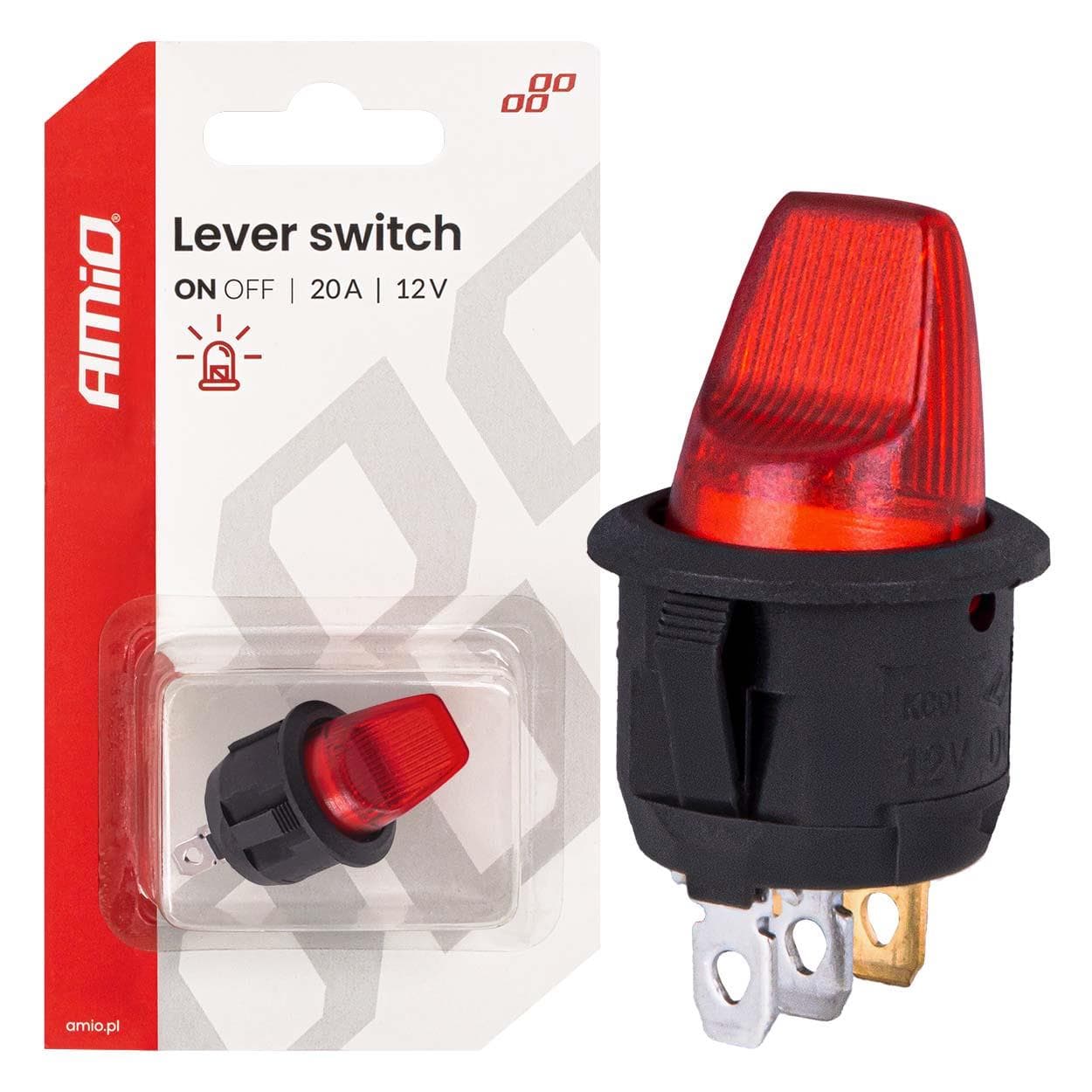 Prepínač s červeným podsvietením 20A 12V AMiO-04438
