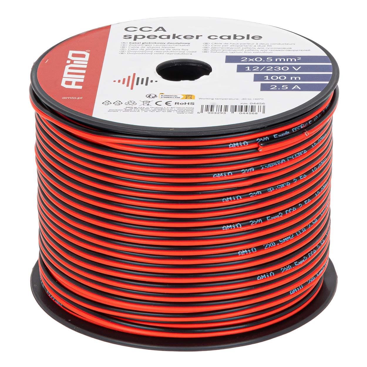 Vodič reproduktora dvojžilový CCA 2x0.5mm2 100m 2.5A AMiO-04456 1