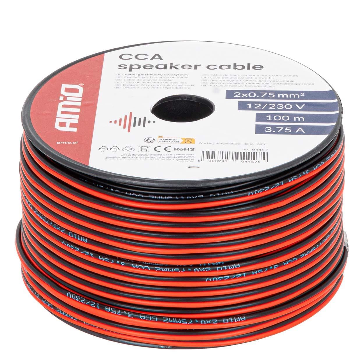 Vodič reproduktora dvojžilový CCA 2x0.75mm2 100m 3.75A AMiO-04457 1