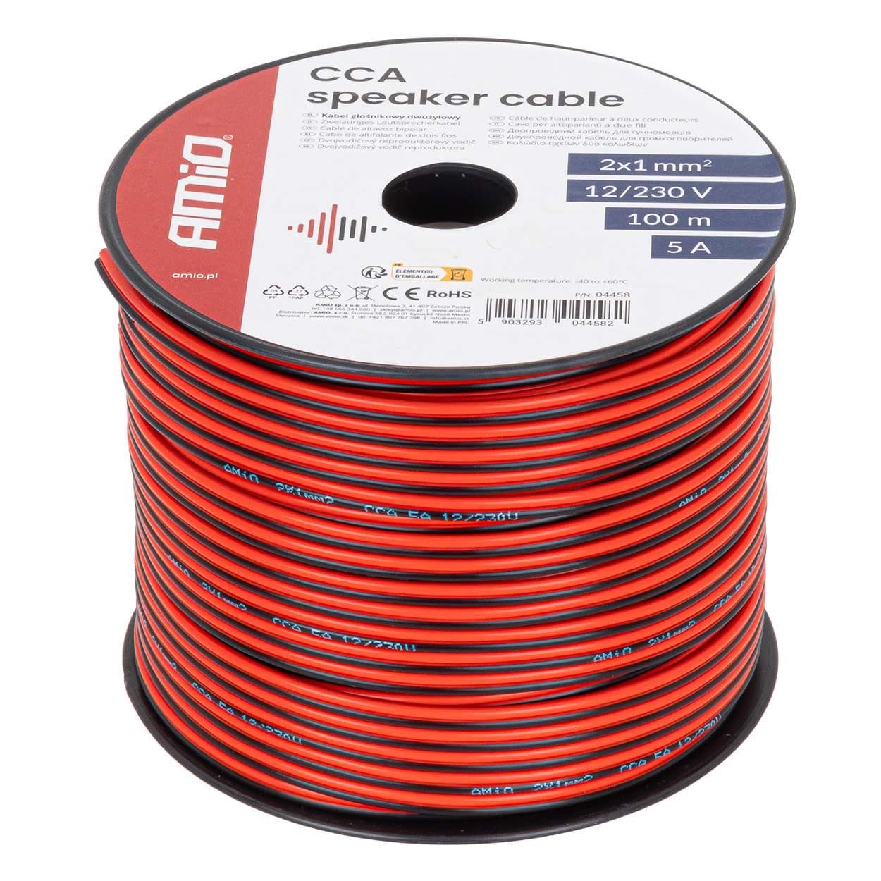 Vodič reproduktora dvojžilový CCA 2x1mm2 100m 5A AMiO-04458