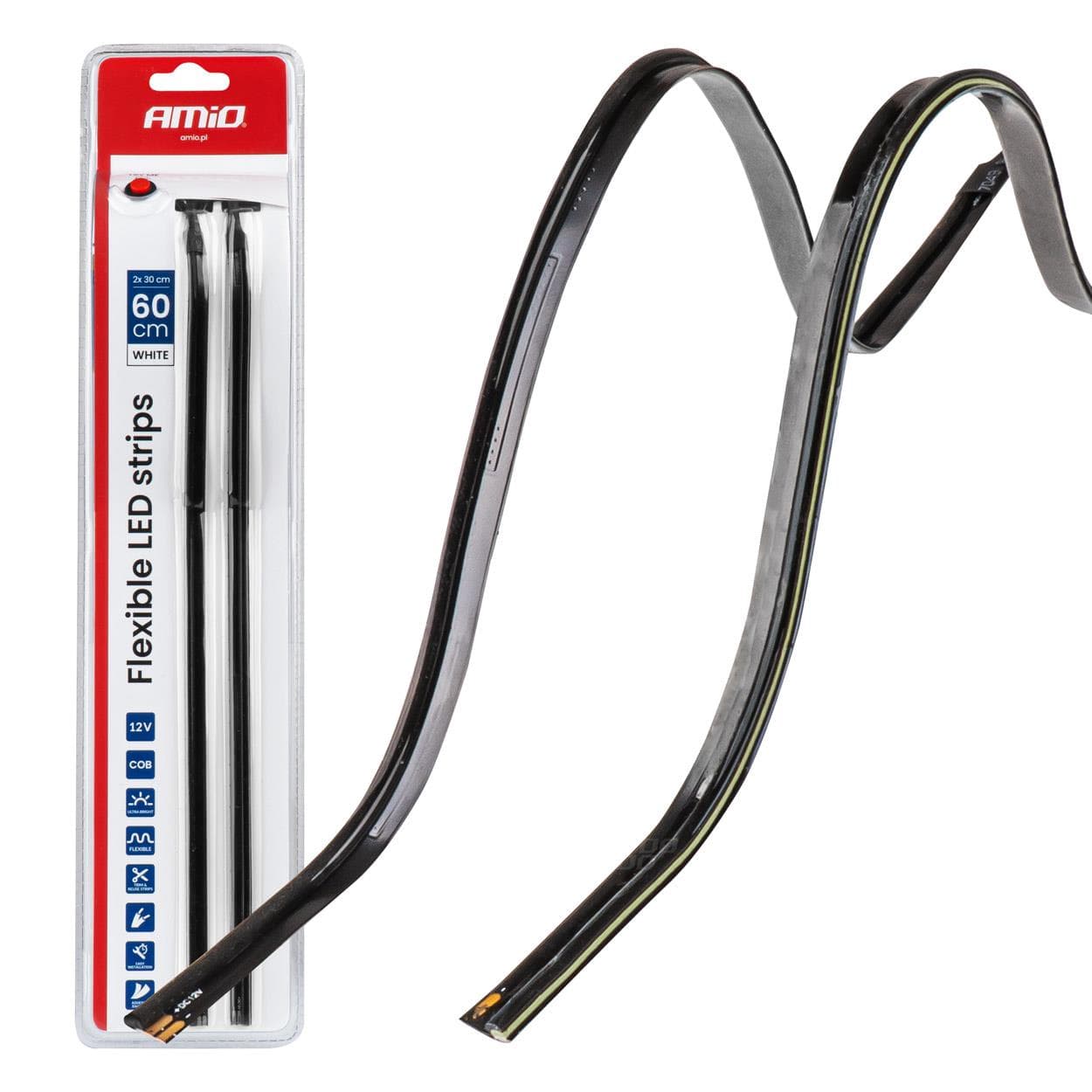 LED pásiky COB do auta - bočné, biela 2x30cm 12V AMiO-04575 1