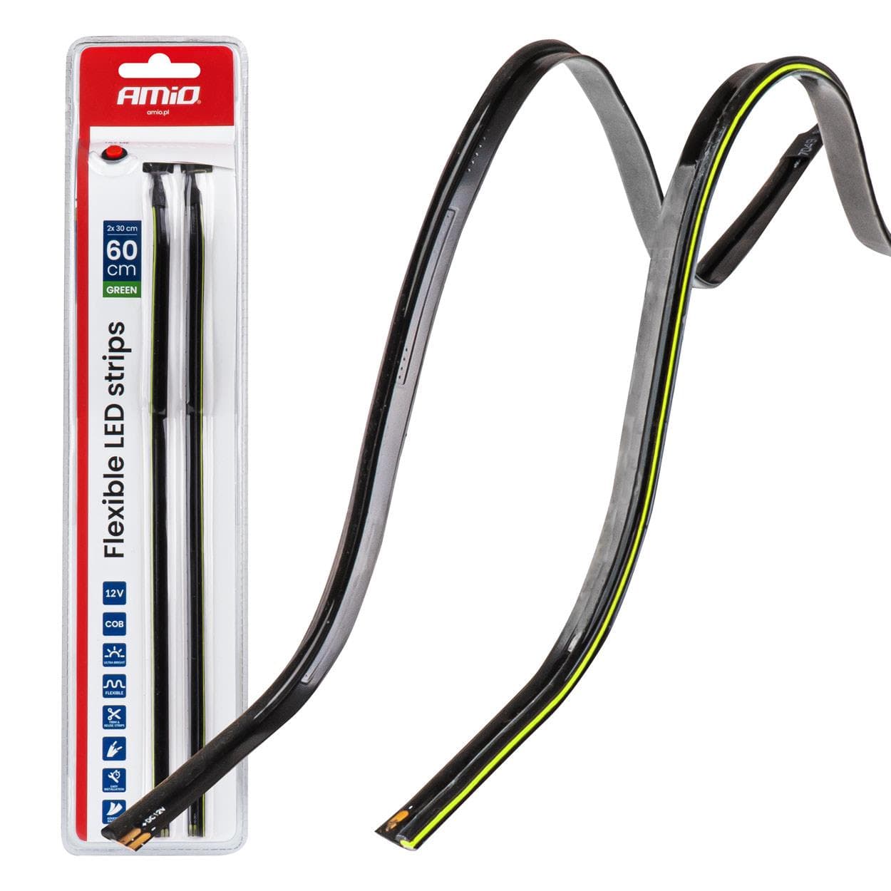 LED pásiky COB do auta - bočné, zelená 2x30cm 12V AMiO-04577 1