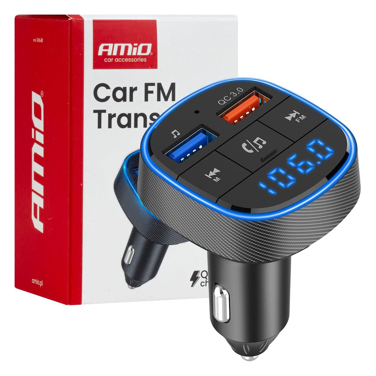 FM transmitter 2×USB-A 12/24V AMiO-04648 1