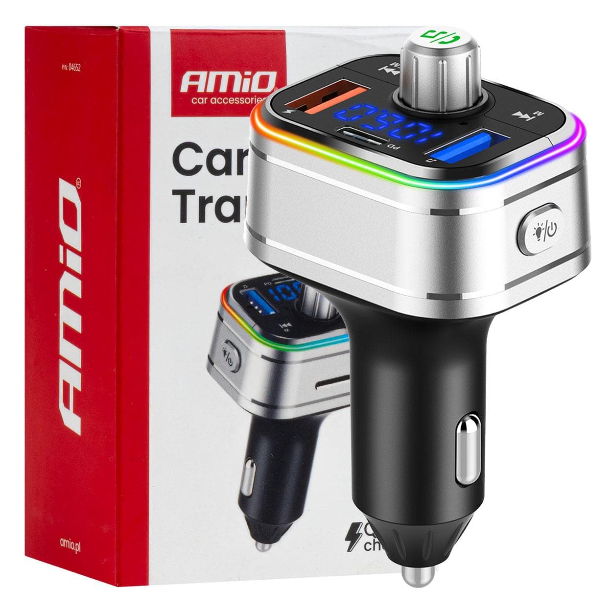 FM transmitter 1×USB-C microSD 12V 24V AMiO-04652 1