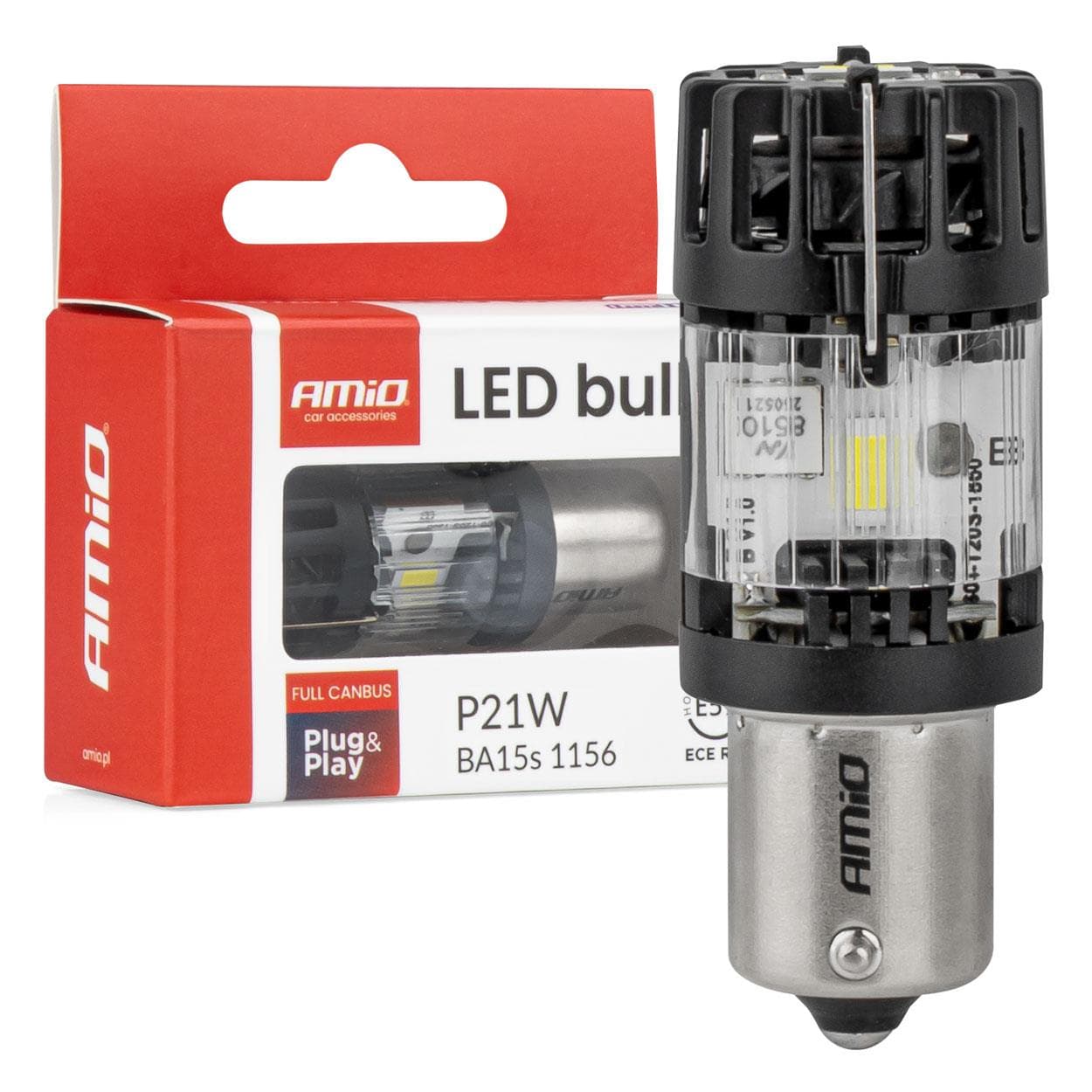 LED žiarovka LumiTec BA15S P21W 12V FULL CANBUS biela 1 ks AMiO-04688 1