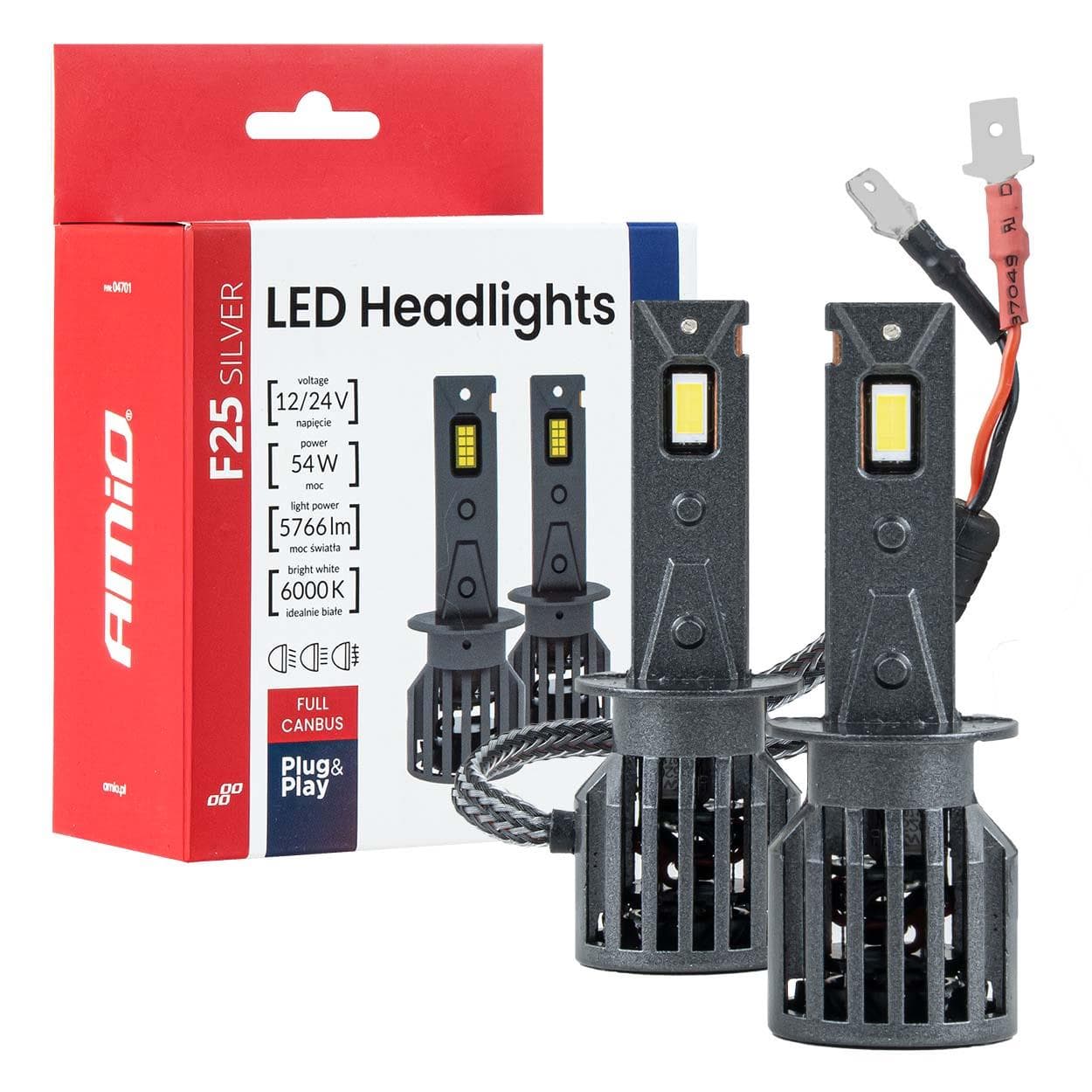 LED žiarovky hlavného svietenia F25 SILVER CANBUS H1 54W 12V 24V AMiO-04701