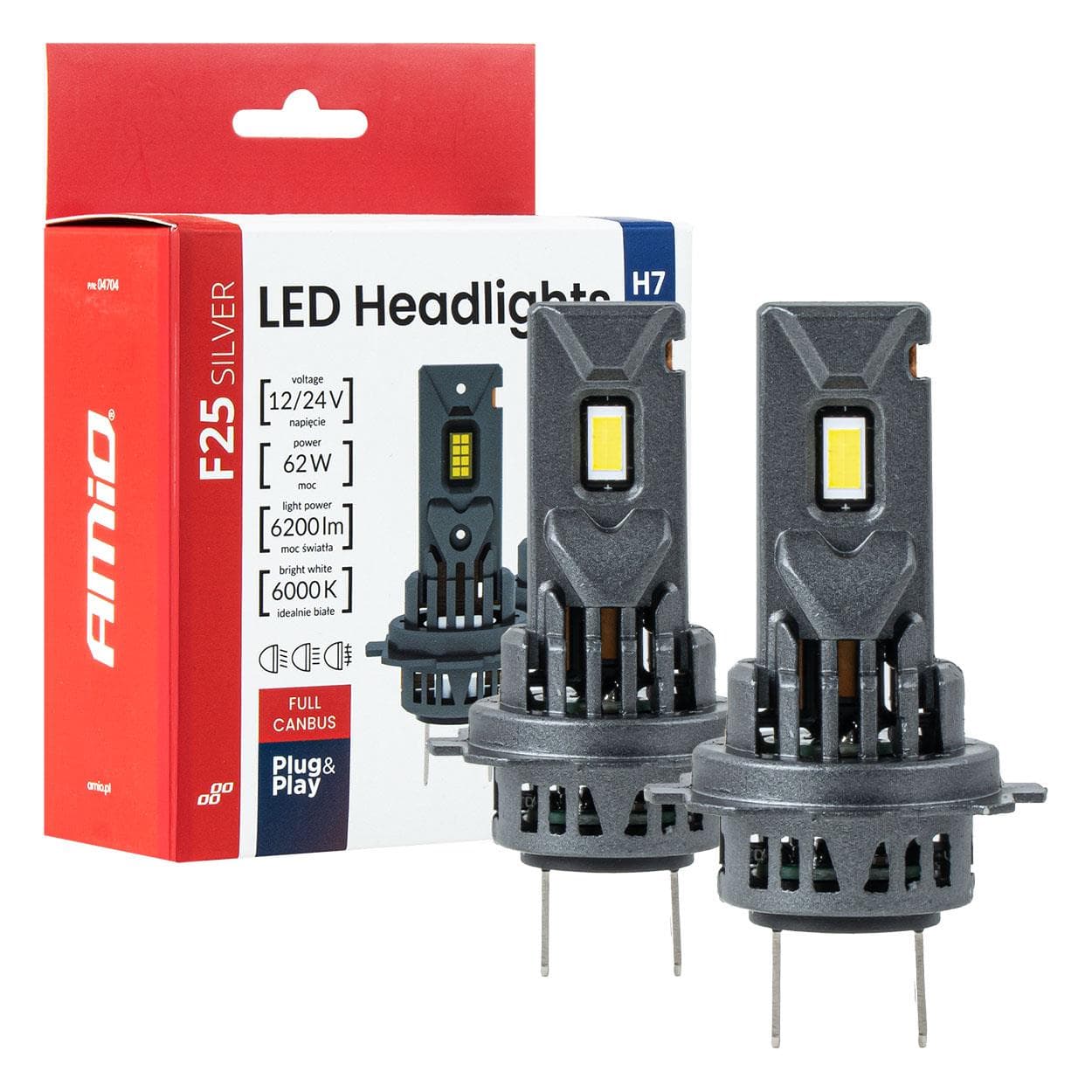 LED žiarovky hlavného svietenia F25 SILVER CANBUS H7/H18 62W 12V 24V AMiO-04704