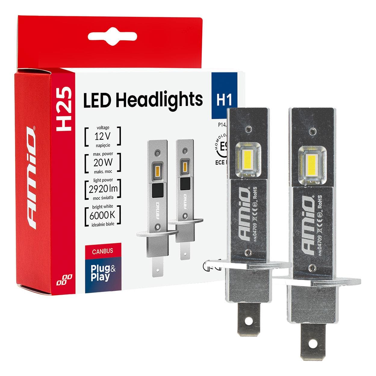 LED žiarovky hlavného svietenia Séria H25 CANBUS H1 12V 20W AMIO-04709