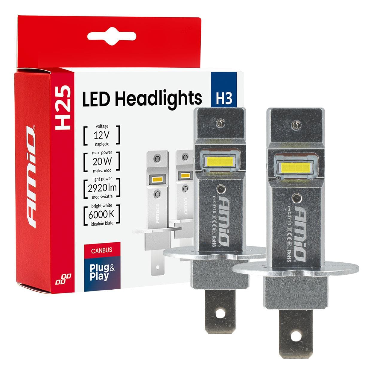 LED žiarovky hlavného svietenia Séria H25 CANBUS H3 12V 20W AMIO-04710