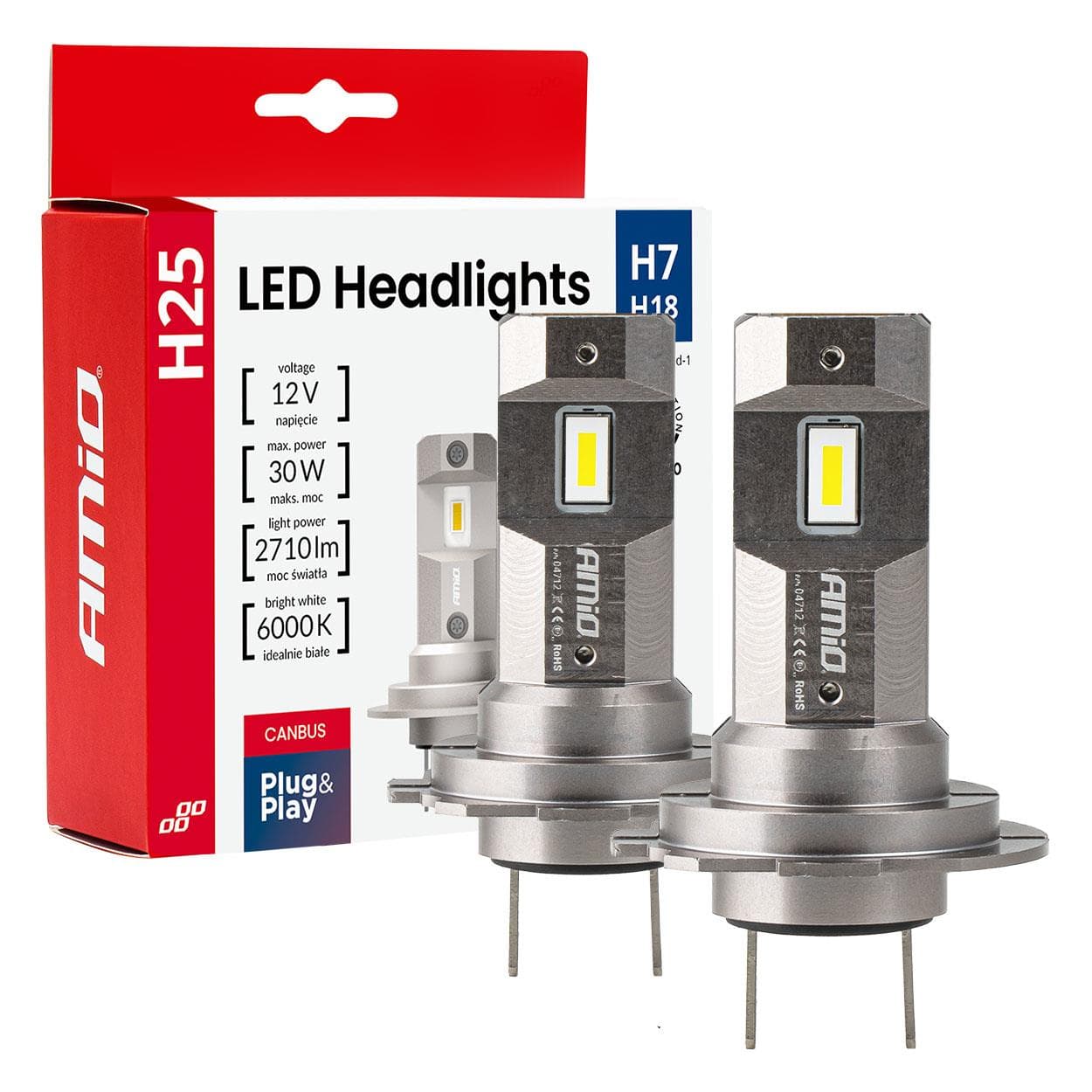LED žiarovky hlavného svietenia Séria H25 CANBUS H7 H18 12V 30W AMIO-04712