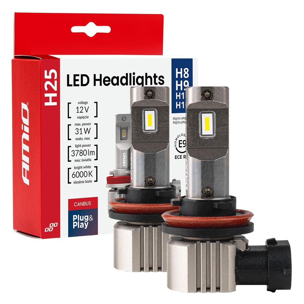 LED žiarovky hlavného svietenia Séria H25 CANBUS H8 H9 H11 H16 12V 31W AMIO-04713