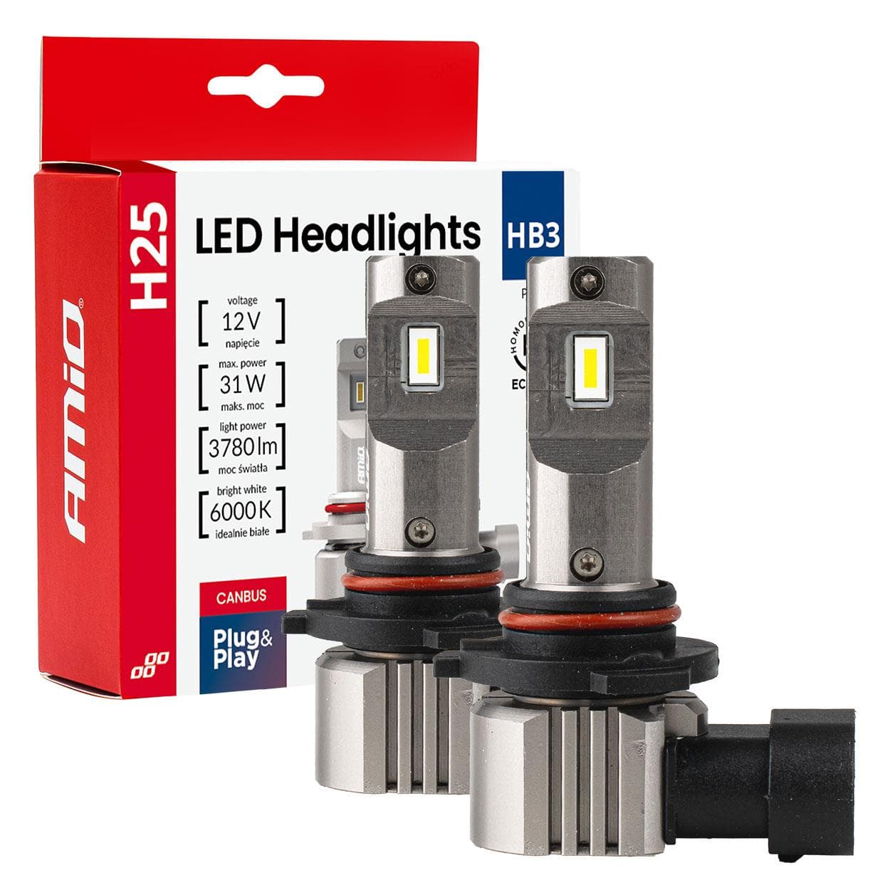 LED žiarovky hlavného svietenia Séria H25 CANBUS HB3 9005 12V 31W AMIO-04714