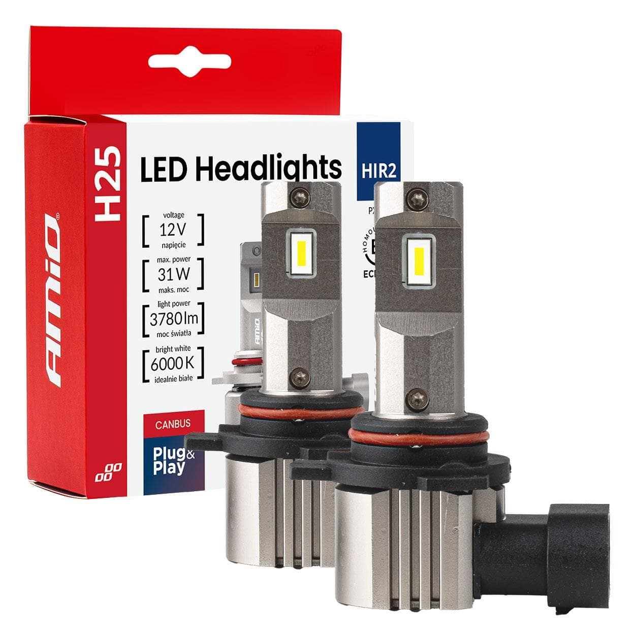 LED žiarovky hlavného svietenia Séria H25 CANBUS HIR2 9012 12V 31W AMIO-04716 1