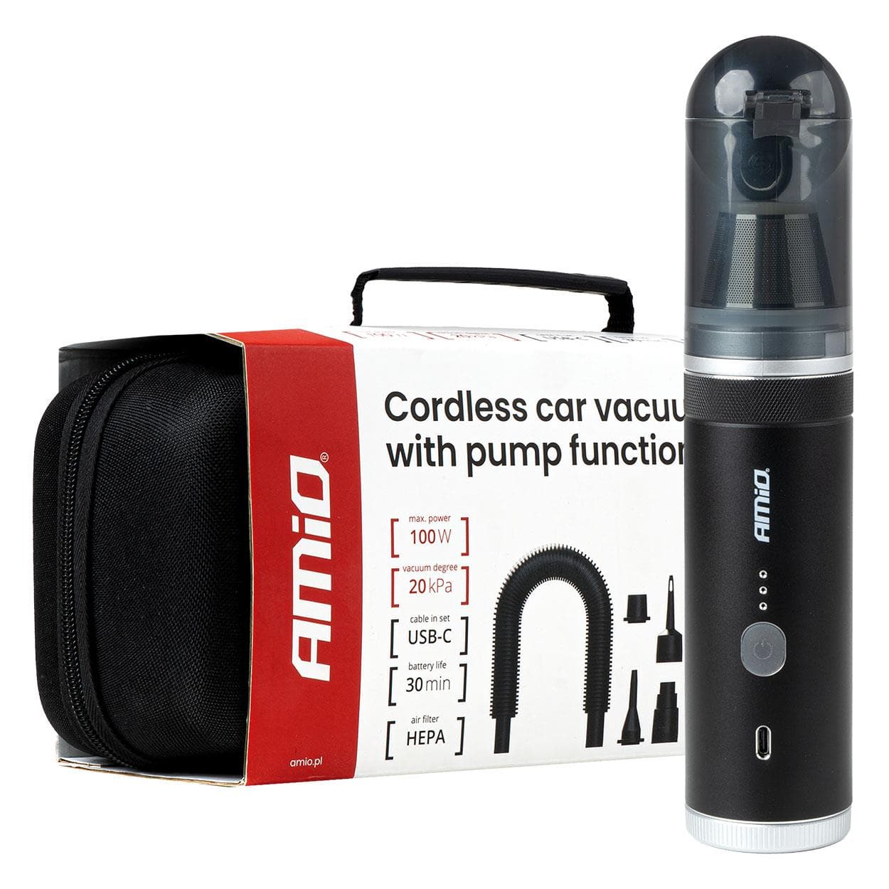 Bezdrôtový vysávač s funkciou pumpy, 100 W, 20 kPa, USB-C, AMiO-04785