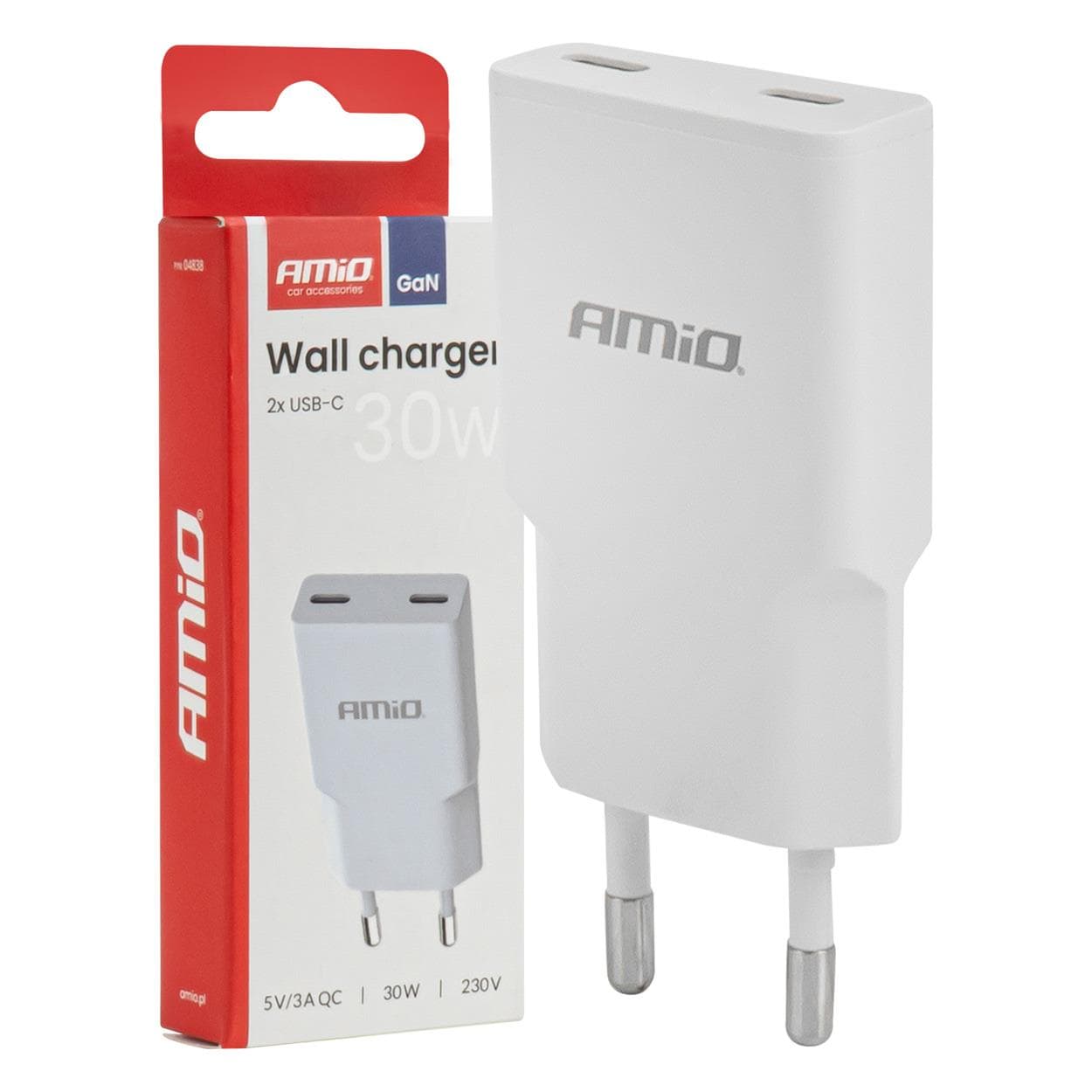 Sieťová nabíjačka 230 V 30 W GaN 2xUSB-C 04839 AMiO