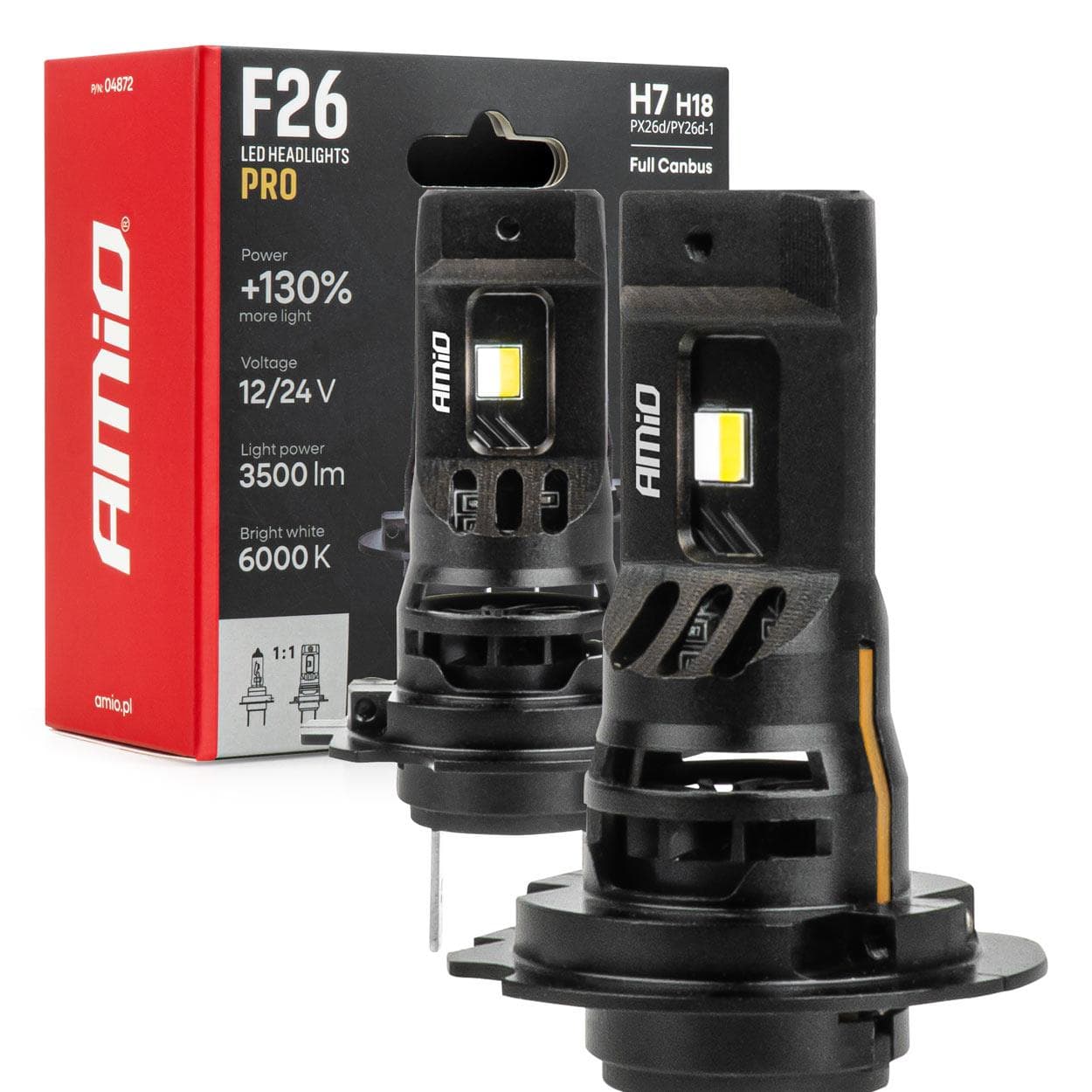 LED žiarovky hlavného svietenia séria F26 PRO LumiTec LIMITED +130% DUO FULL CANBUS H7 H18 12V 24V AMiO-04872