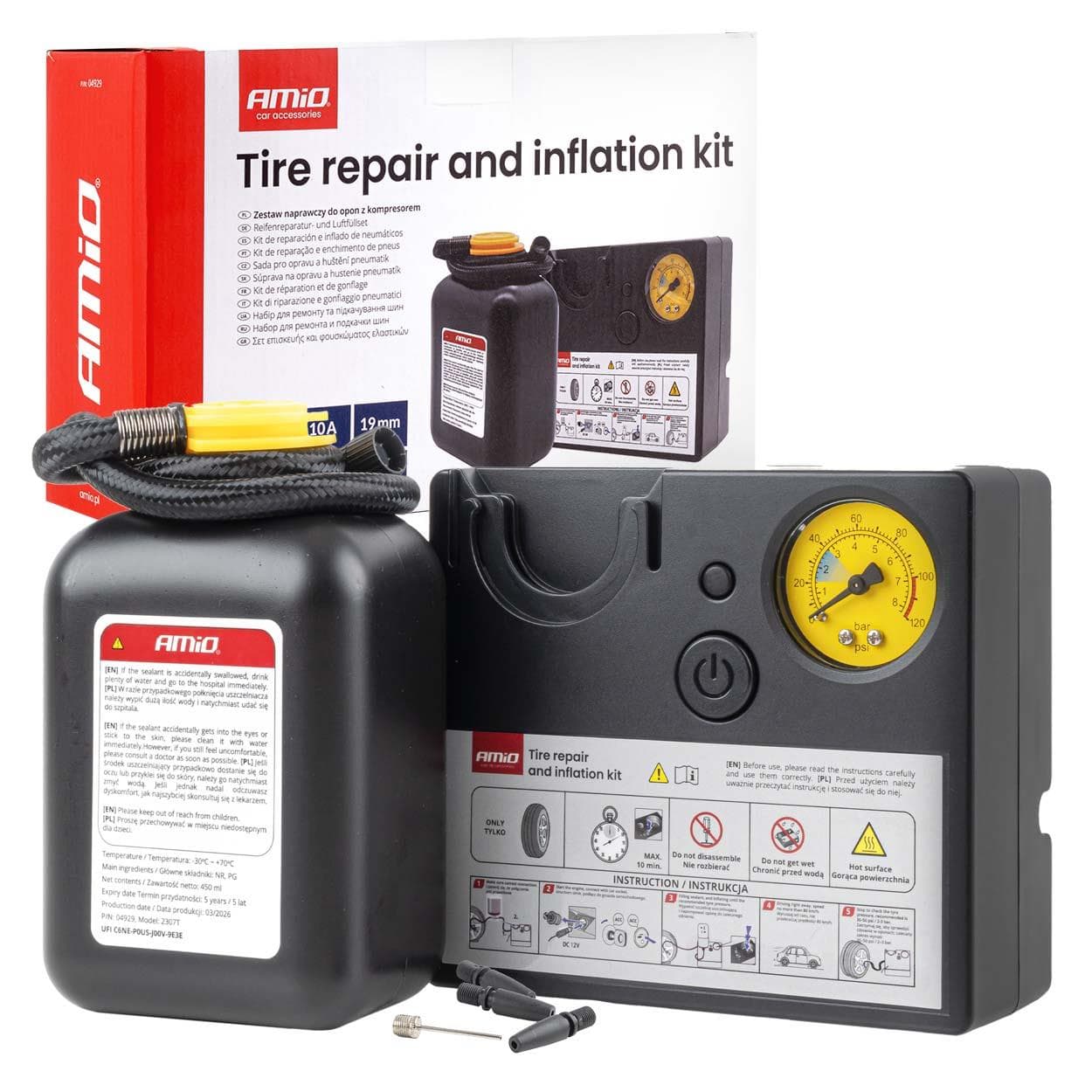 Sada na opravu a hustenie pneumatík 19 mm 12 V