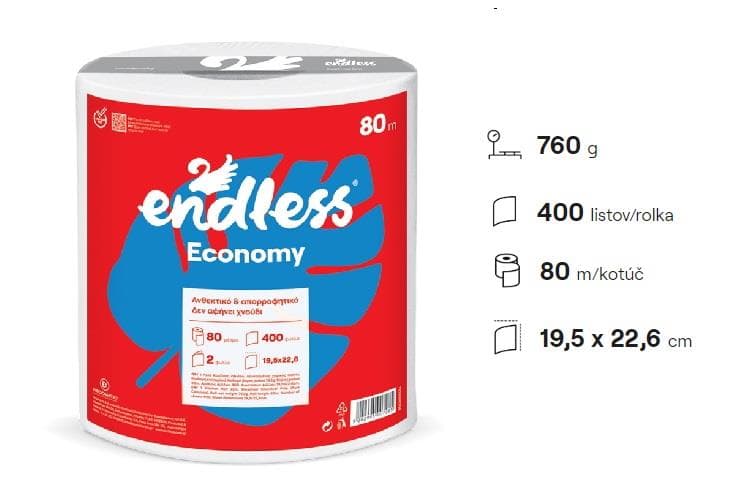 Endless ECONOMY 2 vrstvová papierová utierka návin 80m 400 útržkov 760g