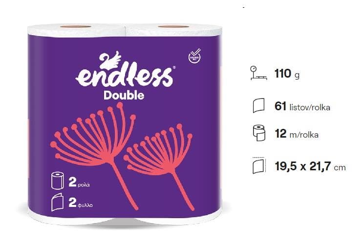 Endless 2 vrstvová papierová utierka 2ks v balení návin 2x12m 2x61 útržkov 2x110g